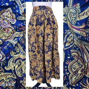 Vintage 90s Jones New York Classic Rayon Midi Skirt Blue Yellow Paisley Print 12